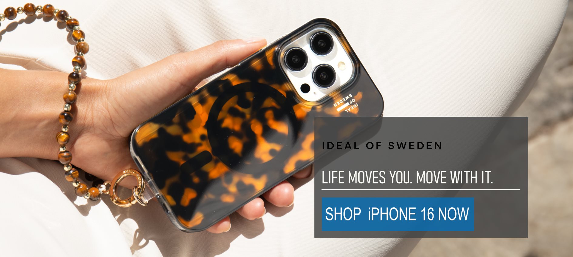 iDeal iPhone 16 - Shop Now iDeal iPhone 16 Banner showing iPhone 16 Leopard Print Case